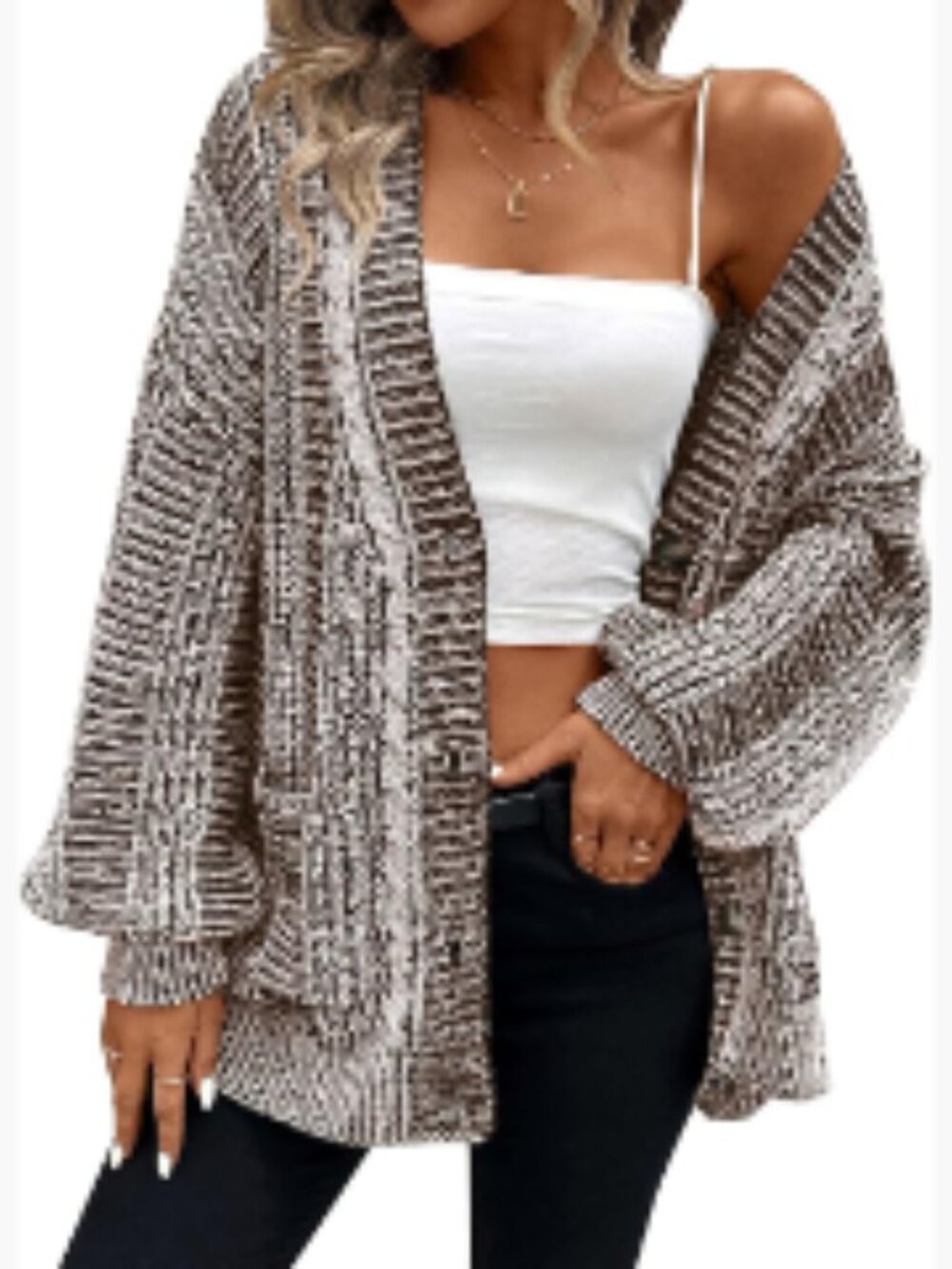 Oversized Cable Knit Cardigan Sweater Long Sleeve with Pockets